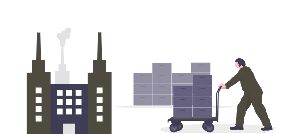 工場へ荷物を運ぶイラスト