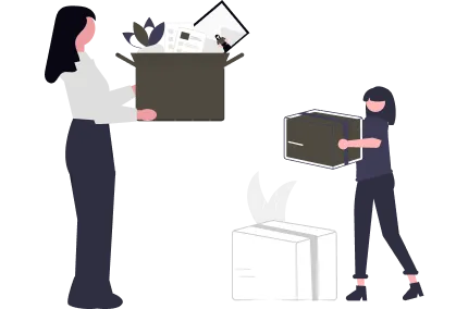 ダンボールを持つ女性2人のイラスト