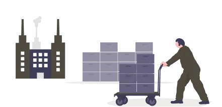 工場へ荷物を運ぶイラスト