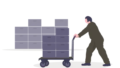 工場へ荷物を運ぶイラスト